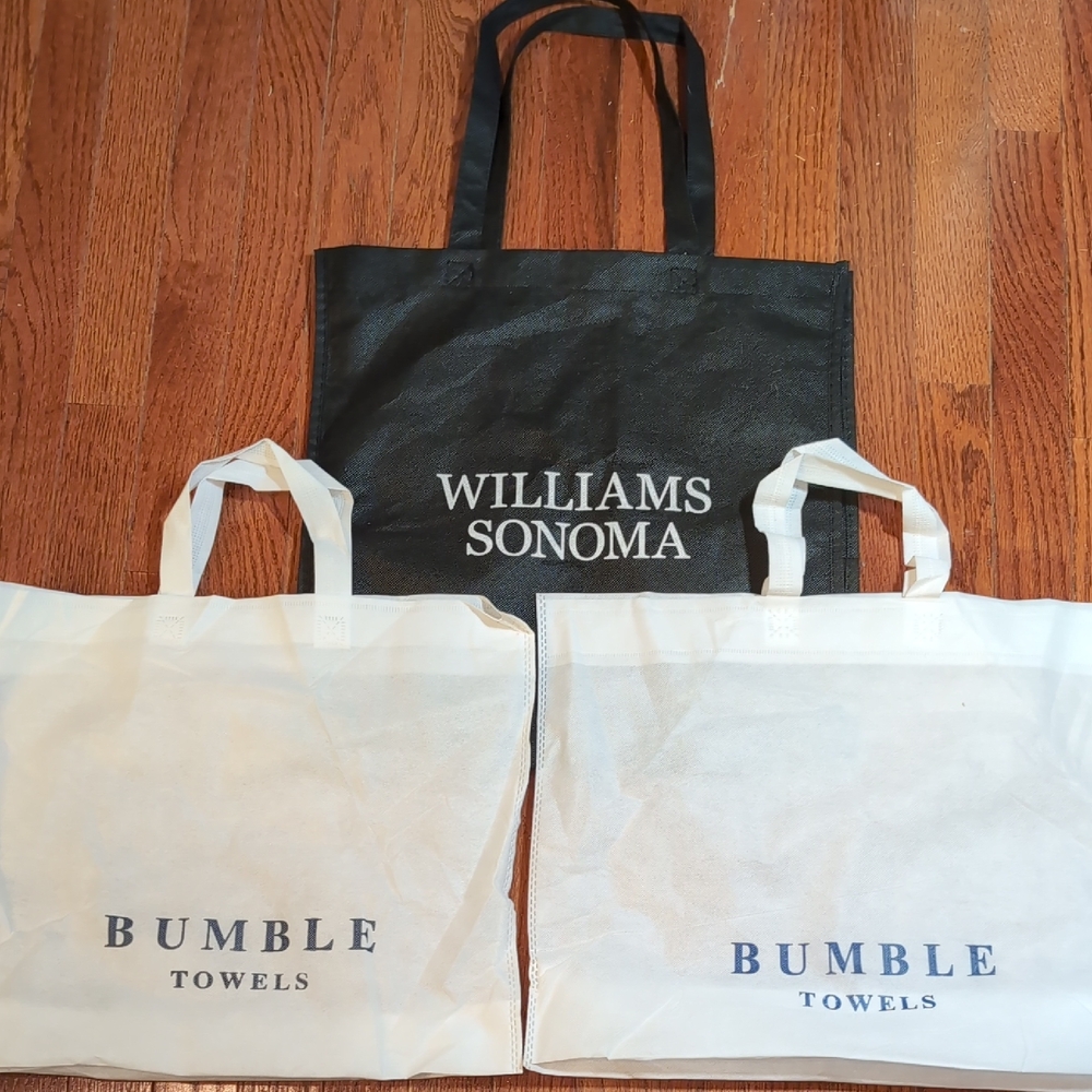 Williams Sonoma Large Black Tote Bag and 2 Bumble Towels Small Bags